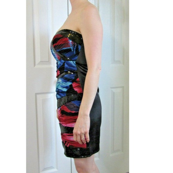 Mini Dress Size 6 Black Sequins Multicolor Lipsy London Sparkling Bodycon Sexy - Picture 4 of 13